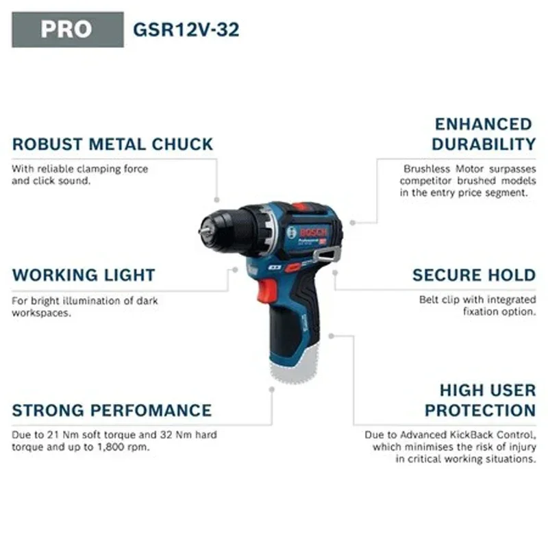 بوش GSR 12V-32 مثقاب لاسلكي بد - مراجعة Power Tools Repairs وسعره